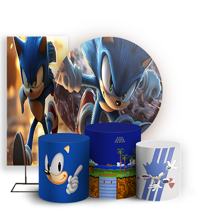 Capas Painel Redondo Trio Cilindro e Faixa Lateral Sublimado - Sonic