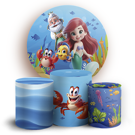 Capas Painel Redondo e Trio Cilindro Sublimado - Princesa Ariel