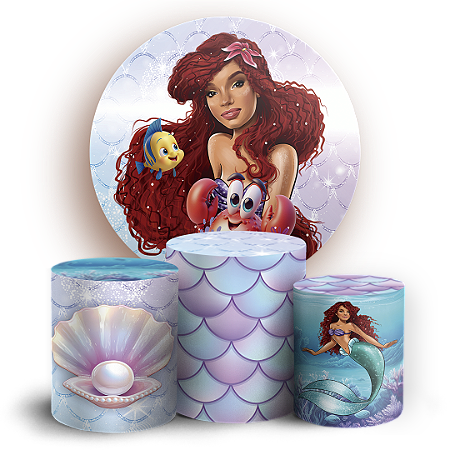 Capas Painel Redondo e Trio Cilindro Sublimado - Princesa Ariel