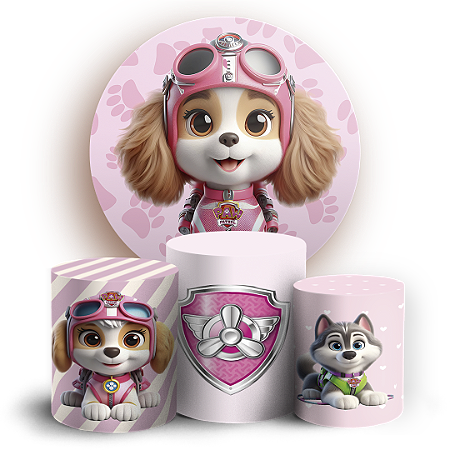 Capas Painel Redondo e Trio Cilindro Sublimado - Patrulha Canina Rosa