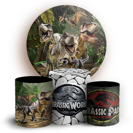 Capas Painel Redondo e Trio Cilindro Sublimado - Dinossauro Jurassic