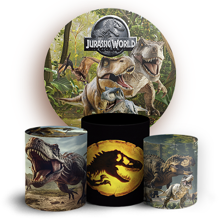 Capas Painel Redondo e Trio Cilindro Sublimado - Dinossauro Jurassic