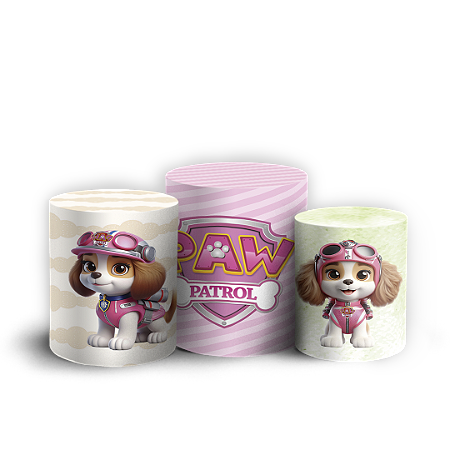 Capas Trio Cilindro Sublimado Vest Facil - Patrulha Canina Rosa