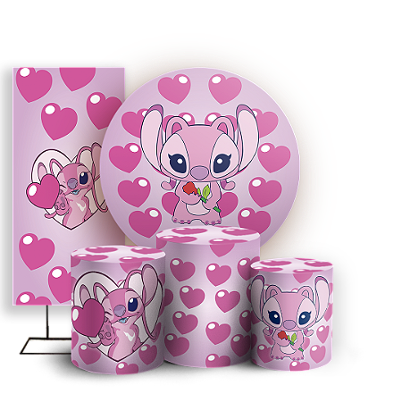 Capas Painel Redondo Trio Cilindro e Faixa Lateral Sublimado - Lilo Stitch Angel