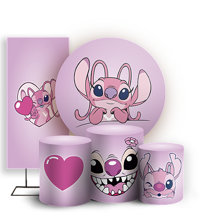 Capas Painel Redondo Trio Cilindro e Faixa Lateral Sublimado - Lilo Stitch Angel