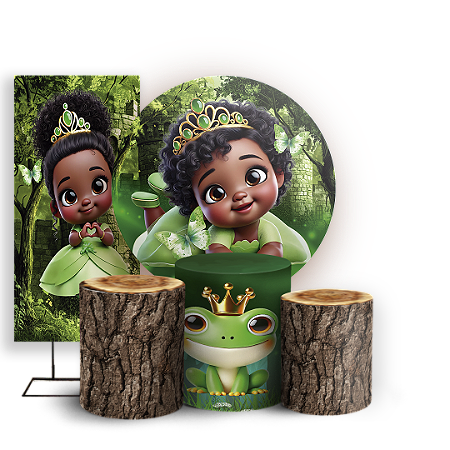 Capas Painel Redondo Trio Cilindro e Faixa Lateral Sublimado - Princesa Tiana