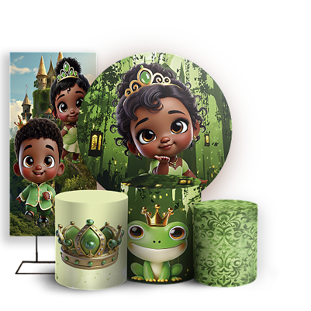 Capas Painel Redondo Trio Cilindro e Faixa Lateral Sublimado - Princesa Tiana