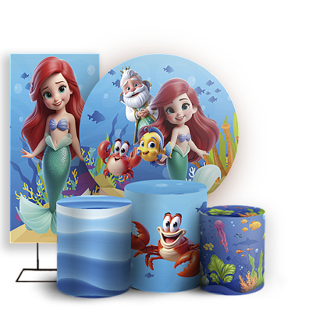 Capas Painel Redondo Trio Cilindro e Faixa Lateral Sublimado - Princesa Ariel