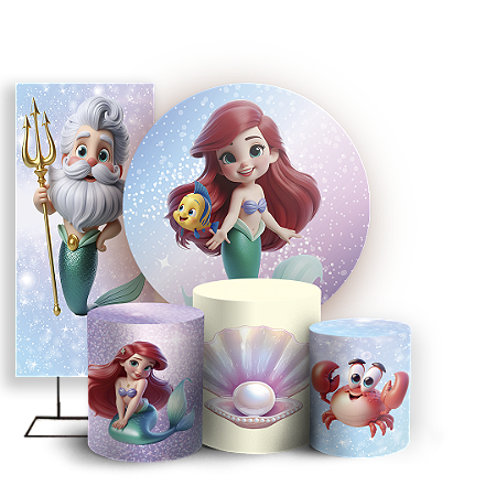 Capas Painel Redondo Trio Cilindro e Faixa Lateral Sublimado - Princesa Ariel