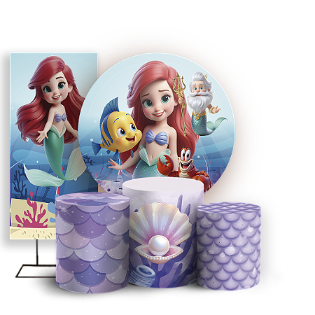 Capas Painel Redondo Trio Cilindro e Faixa Lateral Sublimado - Princesa Ariel