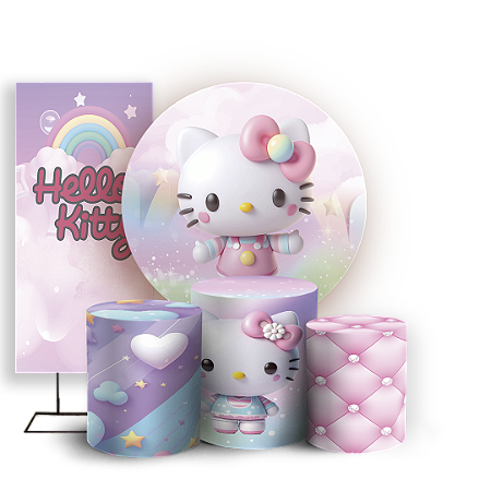 Capas Painel Redondo Trio Cilindro e Faixa Lateral Sublimado - Hello Kitty