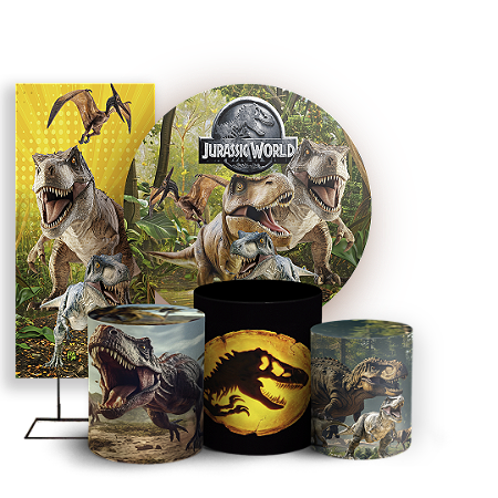 Capas Painel Redondo Trio Cilindro e Faixa Lateral Sublimado - Dinossauro Jurassic