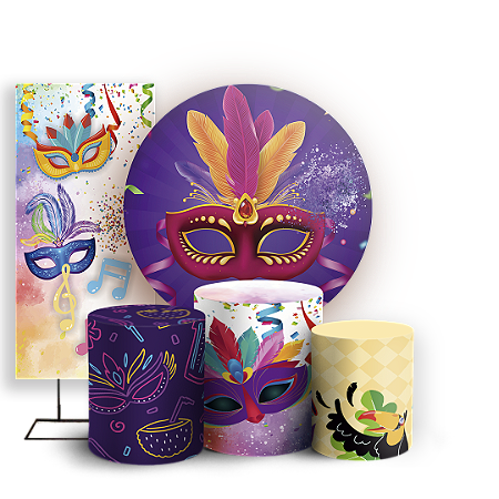 Capas Painel Redondo Trio Cilindro e Faixa Lateral Sublimado - Carnaval