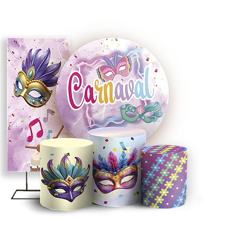 Capas Painel Redondo Trio Cilindro e Faixa Lateral Sublimado - Carnaval