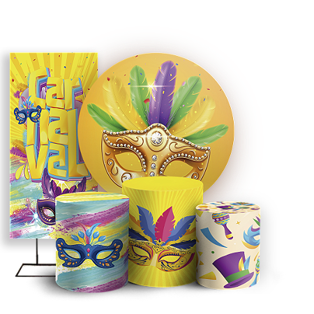 Capas Painel Redondo Trio Cilindro e Faixa Lateral Sublimado - Carnaval