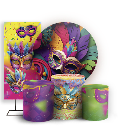 Capas Painel Redondo Trio Cilindro e Faixa Lateral Sublimado - Carnaval