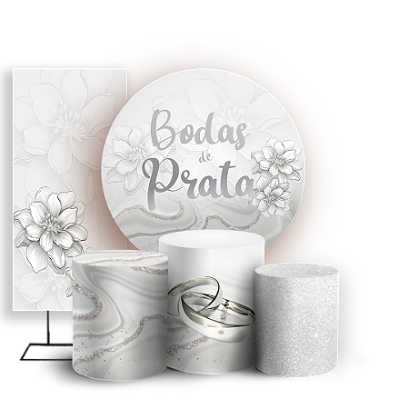 Capas Painel Redondo Trio Cilindro e Faixa Lateral Sublimado - Bodas De Prata