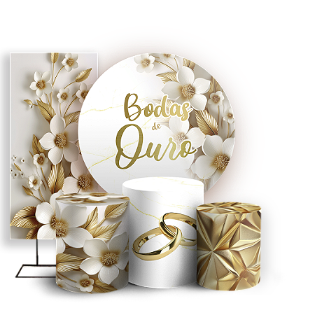 Capas Painel Redondo Trio Cilindro e Faixa Lateral Sublimado - Bodas De Ouro
