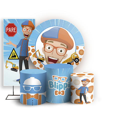 Capas Painel Redondo Trio Cilindro e Faixa Lateral Sublimado - Blippi