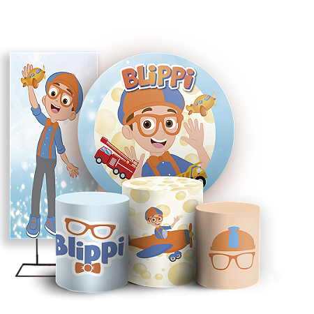 Capas Painel Redondo Trio Cilindro e Faixa Lateral Sublimado - Blippi