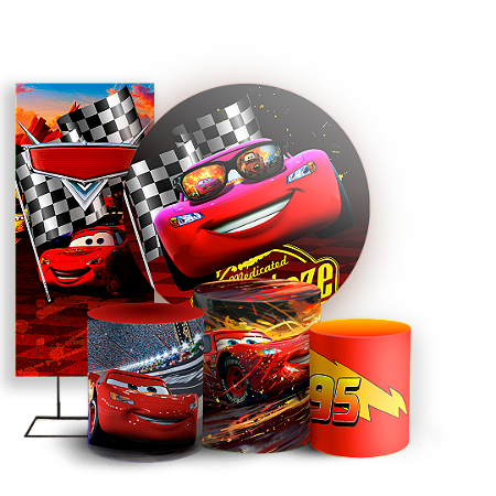 Capas Painel Redondo Trio Cilindro e Faixa Lateral Sublimado - Carros McQueen