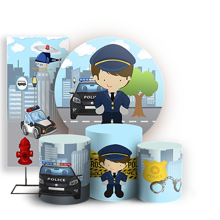 Capas Painel Redondo Trio Cilindro e Faixa Lateral Sublimado - Policia Baby