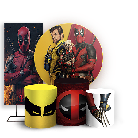 Capas Painel Redondo Trio Cilindro e Faixa Lateral Sublimado - Wolverine E Deadpool