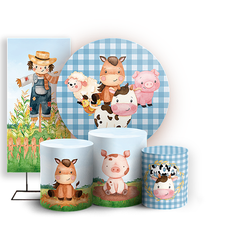 Capas Painel Redondo Trio Cilindro e Faixa Lateral Sublimado - Fazendinha