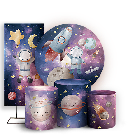 Capas Painel Redondo Trio Cilindro e Faixa Lateral Sublimado - Astronauta