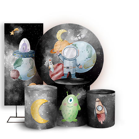 Capas Painel Redondo Trio Cilindro e Faixa Lateral Sublimado - Astronauta