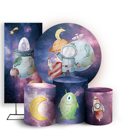 Capas Painel Redondo Trio Cilindro e Faixa Lateral Sublimado - Astronauta