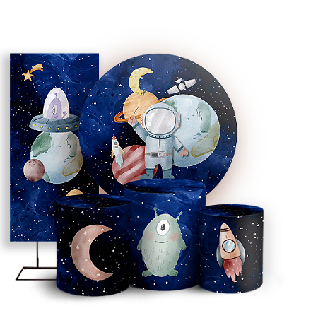 Capas Painel Redondo Trio Cilindro e Faixa Lateral Sublimado - Astronauta
