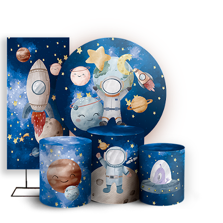 Capas Painel Redondo Trio Cilindro e Faixa Lateral Sublimado - Astronauta