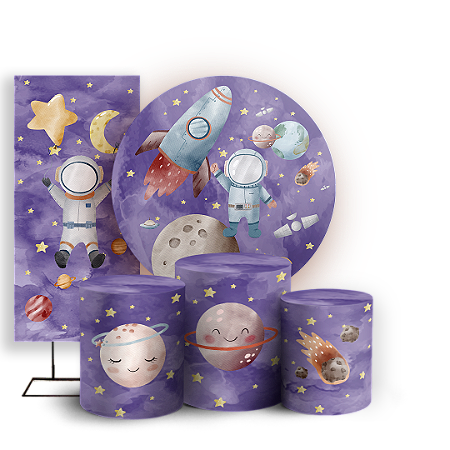 Capas Painel Redondo Trio Cilindro e Faixa Lateral Sublimado - Astronauta
