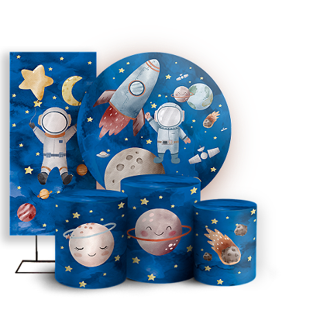 Capas Painel Redondo Trio Cilindro e Faixa Lateral Sublimado - Astronauta