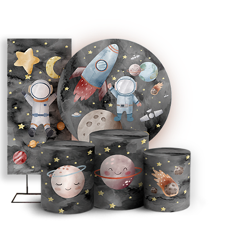 Capas Painel Redondo Trio Cilindro e Faixa Lateral Sublimado - Astronauta