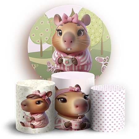 Capas Painel Redondo e Trio Cilindro Sublimado - Capivara