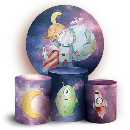 Capas Painel Redondo e Trio Cilindro Sublimado - Astronauta
