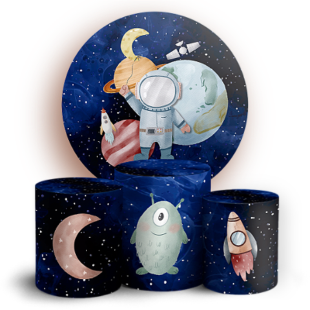 Capas Painel Redondo e Trio Cilindro Sublimado - Astronauta