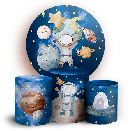 Capas Painel Redondo e Trio Cilindro Sublimado - Astronauta