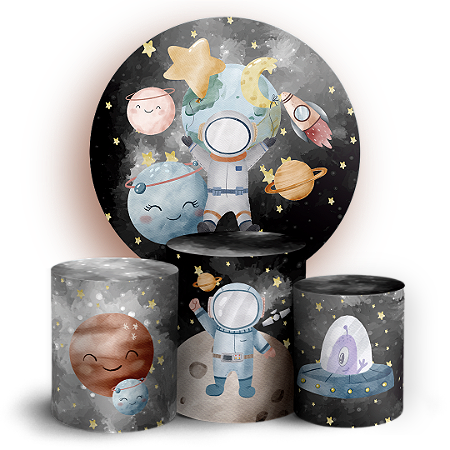 Capas Painel Redondo e Trio Cilindro Sublimado - Astronauta
