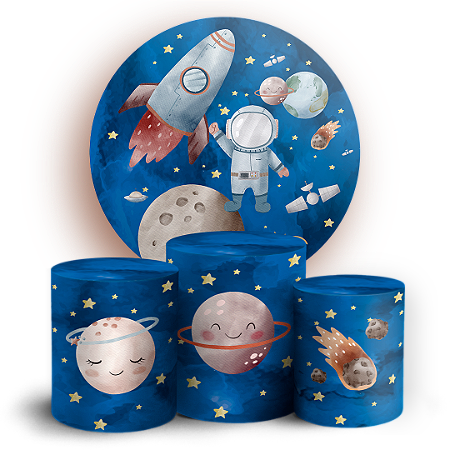 Capas Painel Redondo e Trio Cilindro Sublimado - Astronauta
