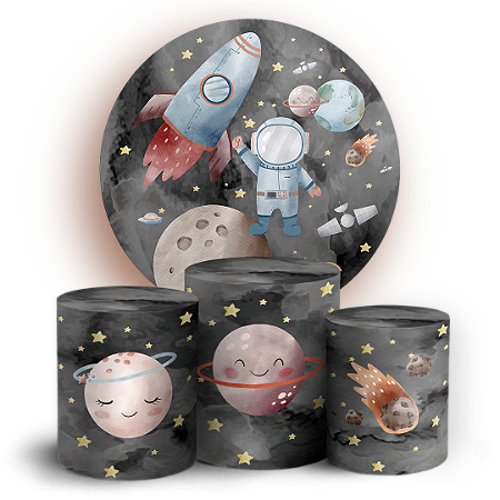 Capas Painel Redondo e Trio Cilindro Sublimado - Astronauta