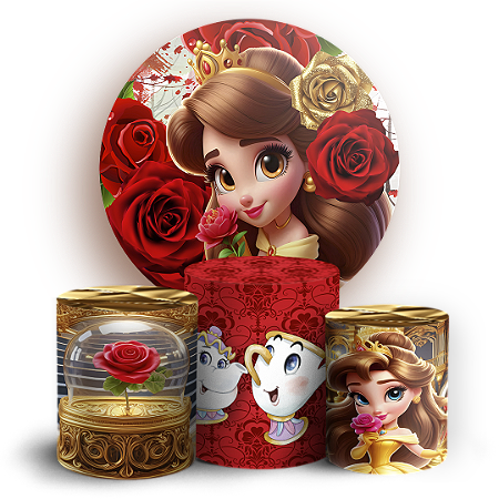 Capas Painel Redondo e Trio Cilindro Sublimado - Princesa Bela