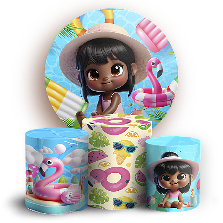 Capas Painel Redondo e Trio Cilindro Sublimado - Pool Party