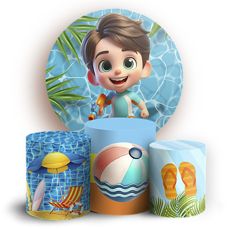 Capas Painel Redondo e Trio Cilindro Sublimado - Pool Party