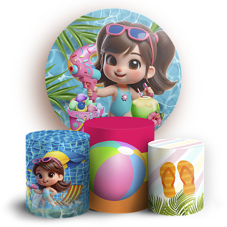 Capas Painel Redondo e Trio Cilindro Sublimado - Pool Party