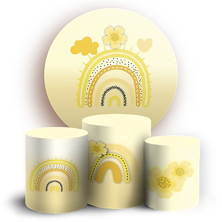 Capas Painel Redondo e Trio Cilindro Sublimado - Arco Iris Boho