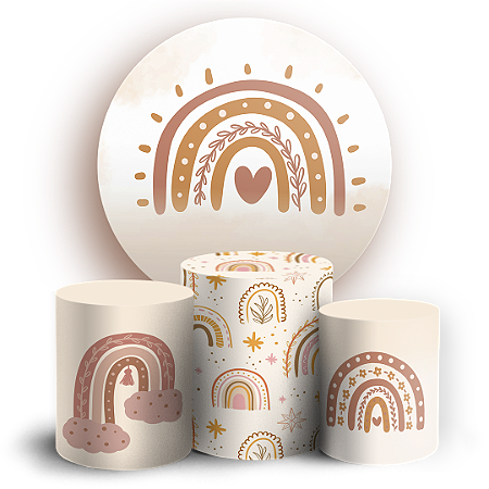 Capas Painel Redondo e Trio Cilindro Sublimado - Arco Iris Boho