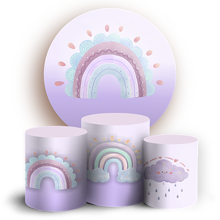 Capas Painel Redondo e Trio Cilindro Sublimado - Arco Iris Boho